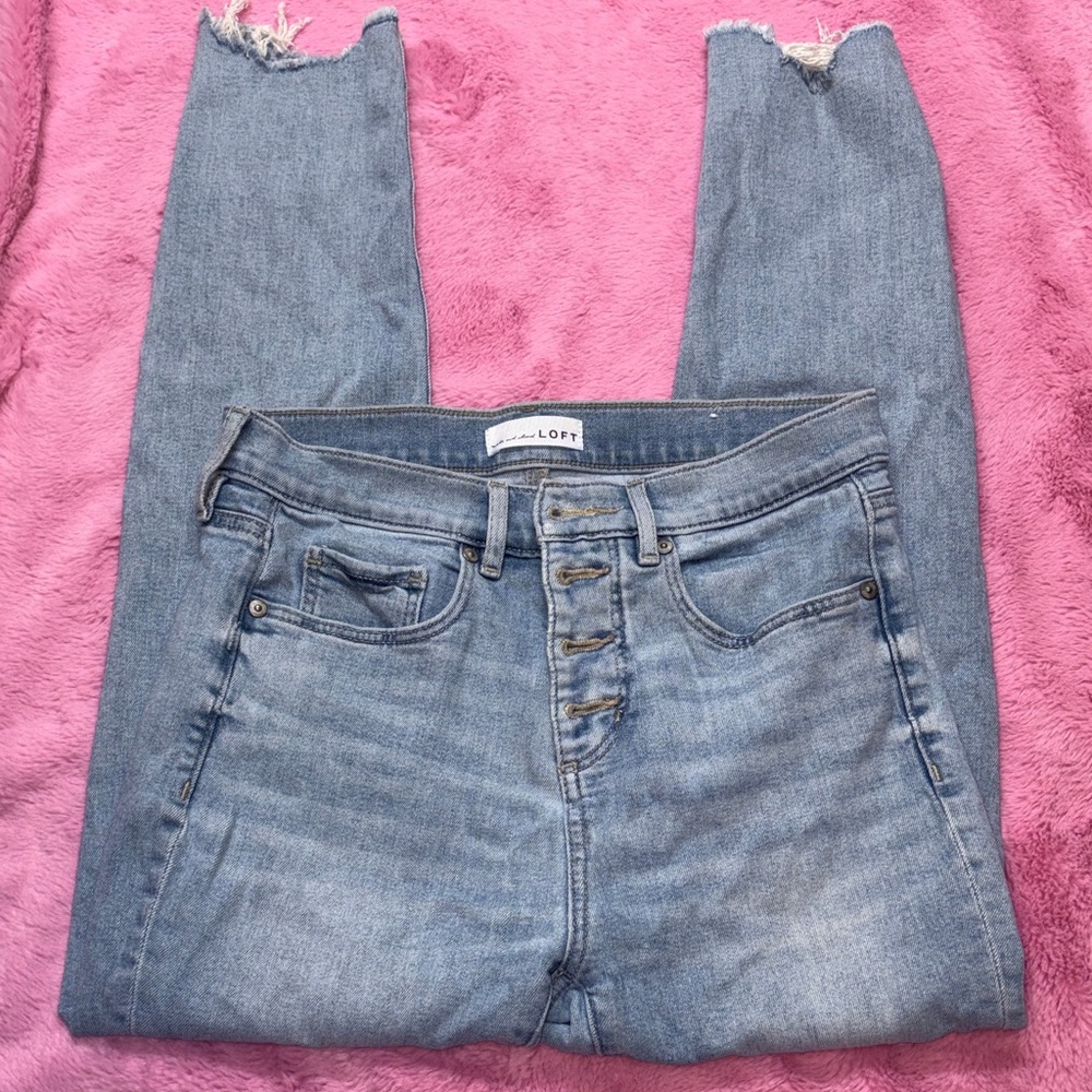 LOFT High Waist Skinny Crop Light Blue Jeans w/ 4 Button Closure